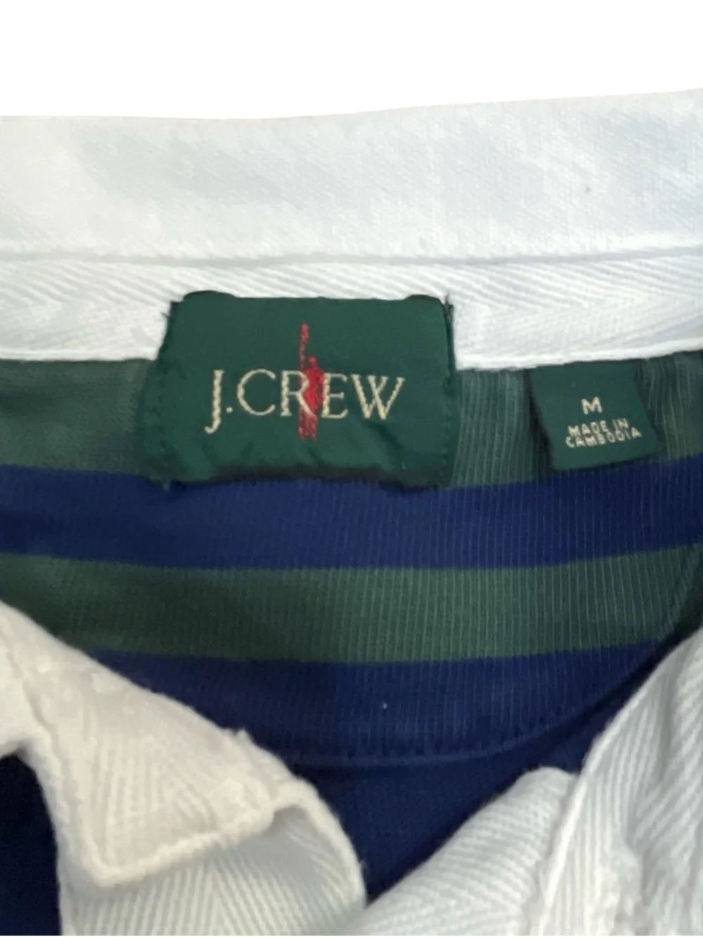 J.Crew Oarsman Rugby Polo Men’s M Green Blue Stripe Long Sleeve Elbow Patch